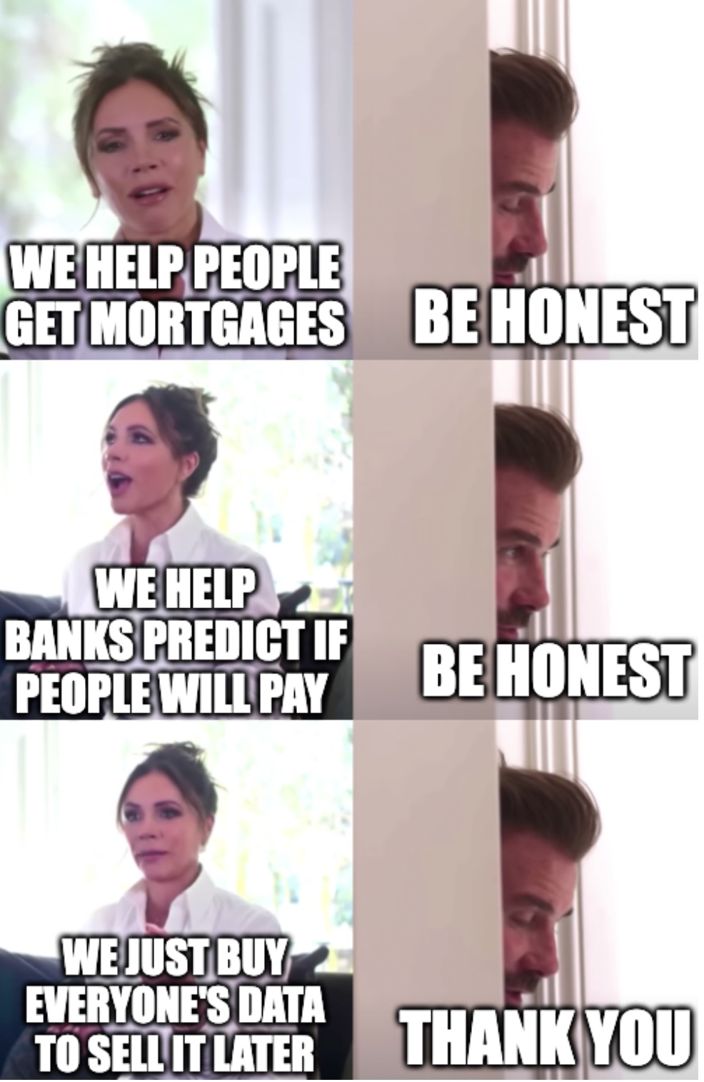 Meme about credit bureaus only buying and reselling data