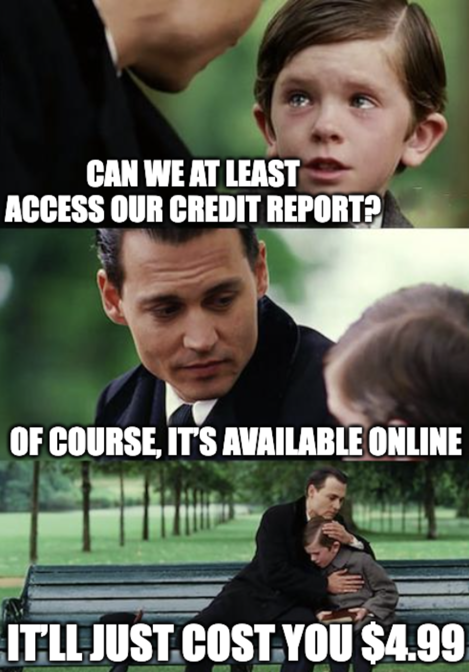Meme about how we also have to pay to get our score